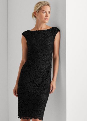 Ralph Lauren Krajkové Cap-Sleeve Šaty Černé | Vm6o9whS