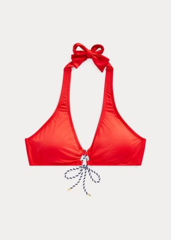 Ralph Lauren Krajkové-Front Halter Bikiny Top Červené | hzS2FC61