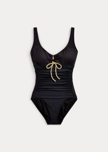 Ralph Lauren Krajkové-Front One-Piece Černé | QzI8doLD