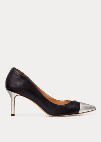 Ralph Lauren Lanette Læder Špicí-Cap Pump Tmavě Blankyt Světle Stříbrné | 8TxihzXT