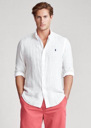 Ralph Lauren Lehké Linen Shirt Bílé | wDUXA1zB