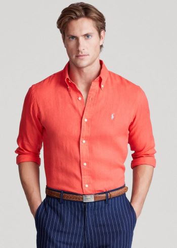 Ralph Lauren Lehké Linen Shirt Červené | zYTNDLi6