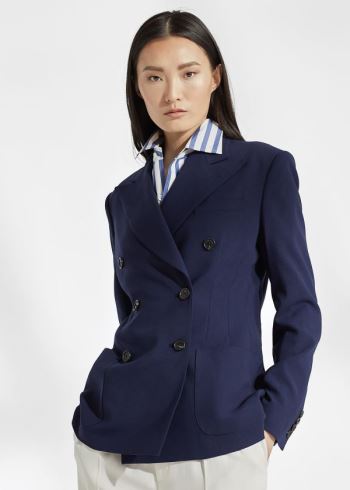 Ralph Lauren Leslie Wool Crepe Jacket Tmavě Blankyt | vfE0JWag