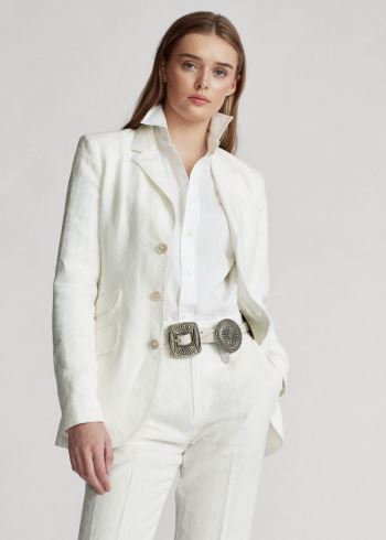 Ralph Lauren Linen Blazer Bílé | vB6KEOKN