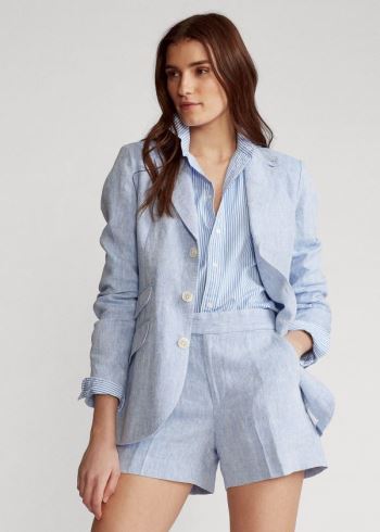 Ralph Lauren Linen Blazer Světle Blankyt | zcNwwdGB