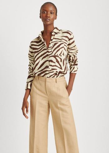 Ralph Lauren Linen-Blend Široké-Leg Pant Hnědé | 4r6Uvsbi