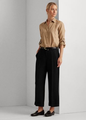 Ralph Lauren Linen-Blend Široké-Leg Pant Černé | wjkJhD3D