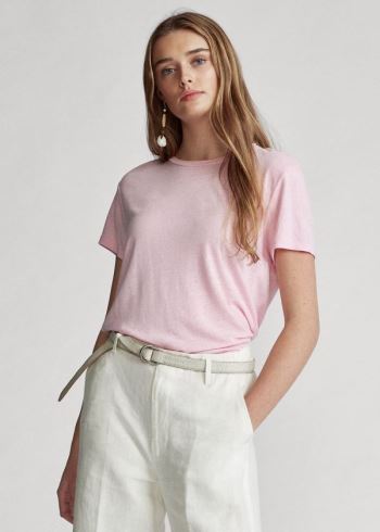 Ralph Lauren Linen Crewneck Tee Růžové | ZXMYAQbA