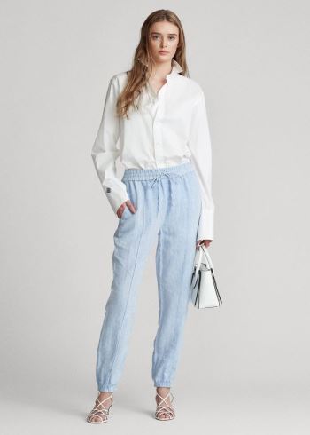 Ralph Lauren Linen Jogger Světle Blankyt | aTv7b04C