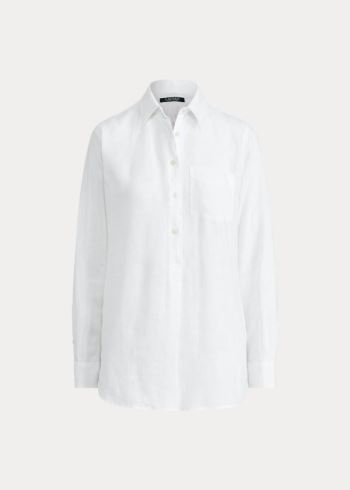 Ralph Lauren Linen Long-Sleeve Shirt Bílé | Cq8j5Fgw