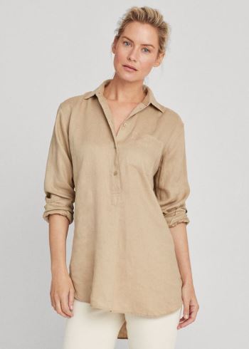 Ralph Lauren Linen Long-Sleeve Shirt Hnědožlutý | DqCTvo3M