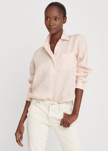 Ralph Lauren Linen Long-Sleeve Shirt Růžové | JAH5TlML