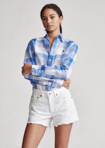 Ralph Lauren Linen Madras Shirt Bílé Blankyt | oVJ4EpOE