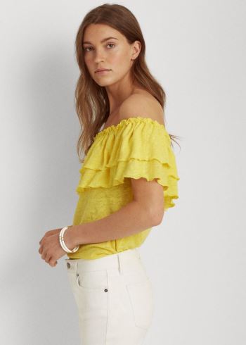 Ralph Lauren Linen Off-the-Shoulder Top Žluté | jxKyFpqX