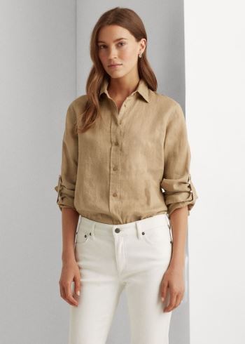 Ralph Lauren Linen Shirt Hnědožlutý | VNfiiWmV