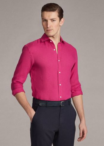Ralph Lauren Linen Shirt Tmavě Růžové | 8AFEwgKM