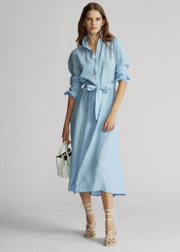 Ralph Lauren Linen Shirtdress Světle Blankyt | OSWieXuh