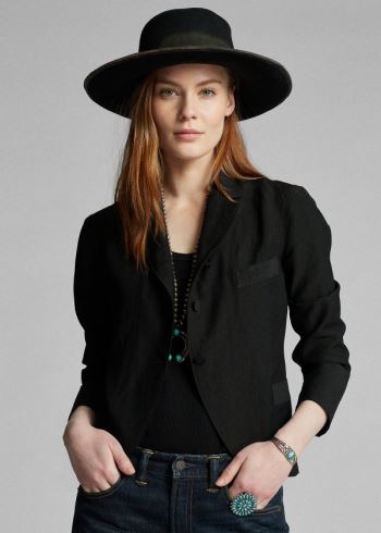 Ralph Lauren Linen-Wool Three-Button Jacket Černé | UyeEEv9K