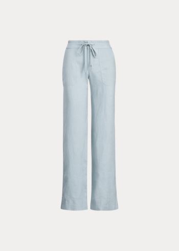 Ralph Lauren Linen Široké-Leg Pant Blankyt | J7bIlNiG