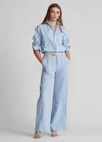 Ralph Lauren Linen Široké-Leg Pant Světle Blankyt | hTNdCmOr