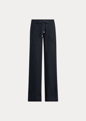 Ralph Lauren Linen Široké-Leg Pant Tmavě Blankyt | rwbJZNu0