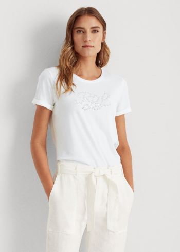 Ralph Lauren Logo Bavlněné-Blend Tee Bílé | 49XuUAVm