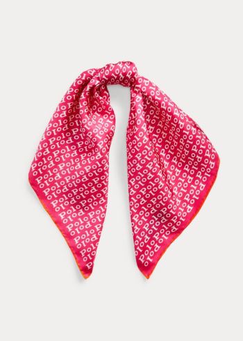 Ralph Lauren Logo-Print Silk Scarf Tmavě Růžové Bílé | 0ctImMER