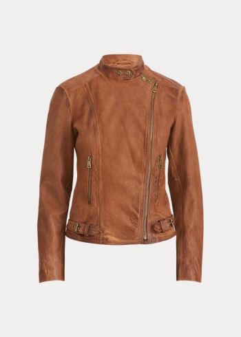 Ralph Lauren Læder Moto Jacket Tmavě Hnědé | Eu6xIGVX