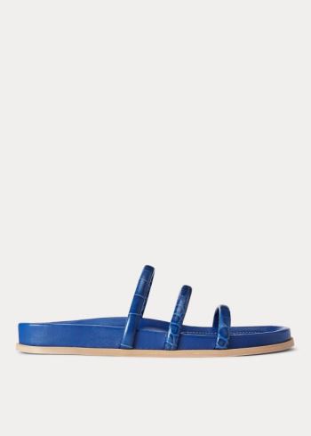 Ralph Lauren Læder Pantofle Sandal Královská Modrá Blankyt | gX32IDu3