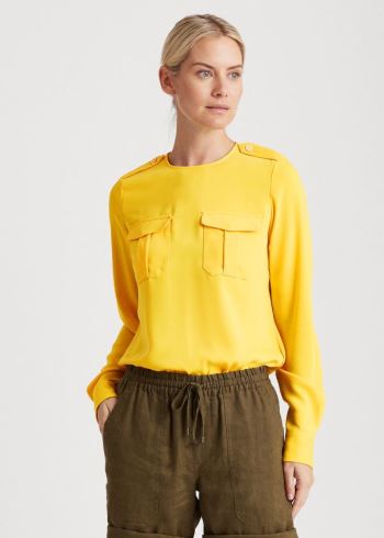 Ralph Lauren Matte Crepe Long-Sleeve Top Žluté | Qg28iH2U