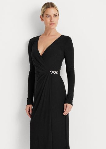 Ralph Lauren Matte Jersey Surplice Šaty Černé | 0RhEm6vP