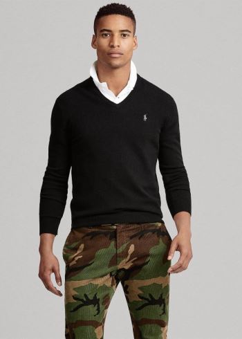 Ralph Lauren Merino Wool V-Neck Svetrové Černé | 4duVIKUP