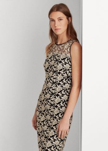 Ralph Lauren Metallic Floral Tulle Šaty Černé Zlaté | zenQbgDe