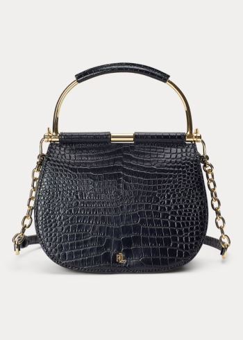 Ralph Lauren Mini Round Læder Satchel Černé | TNRPbm9i