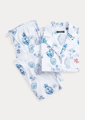 Ralph Lauren Nautical Bavlněné Sleep Set Bílé Tmavě Blankyt | FxIUTY2o