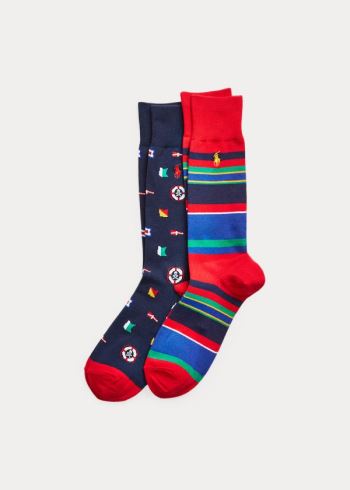 Ralph Lauren Nautical Flag Sock 2-Pack Tmavě Blankyt | 2NXWrwhL