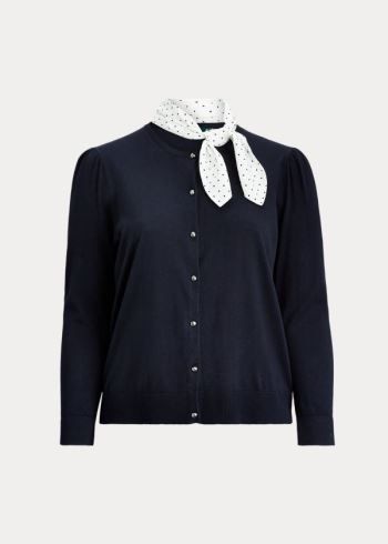 Ralph Lauren Neck-Scarf Bavlněné Cardigan Tmavě Blankyt | GzYzb8Uq