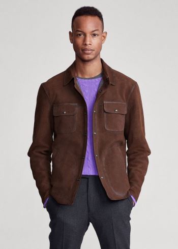 Ralph Lauren Nubuck Læder Shirt Jacket Hnědé | hM5NRm9B