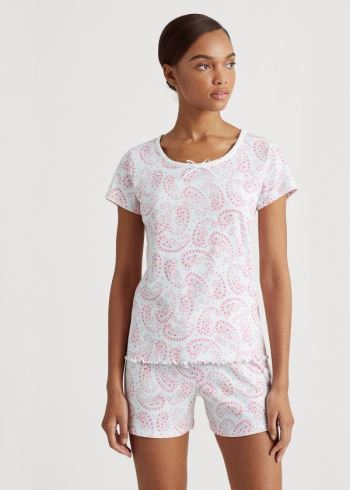Ralph Lauren Paisley Boxerské Pajama Set Bílé Růžové | hXEyrE3l