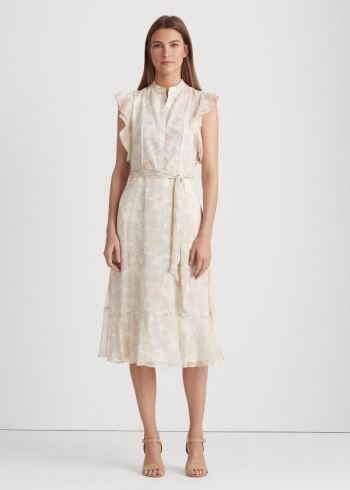 Ralph Lauren Paisley Georgette Šaty Krém Viacfarebný | DWPaJxCo