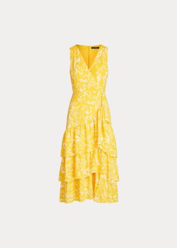 Ralph Lauren Paisley Tiered Crepe Šaty Citrón Krém Viacfarebný | NJscw3sW