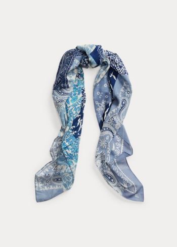 Ralph Lauren Patchwork Bavlněné Scarf Indigo | scrq21ql