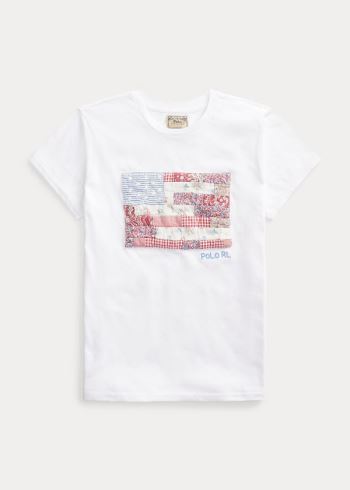 Ralph Lauren Patchwork Flag Bavlněné Tee Bílé | bvUufRSu