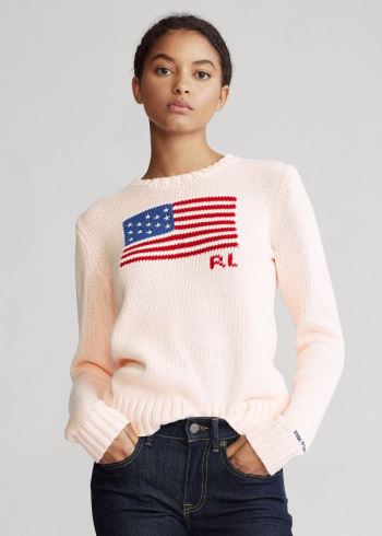 Ralph Lauren Pink Pony Flag Bavlněné Svetrové Růžové | wWE51RZ3