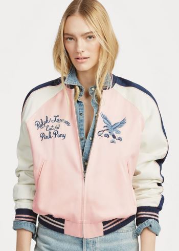 Ralph Lauren Pink Pony Satin Bomber Jacket Růžové | pUJim0b9