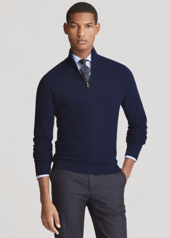 Ralph Lauren Piqué Merino-Cashmere Svetrové Tmavě Blankyt | UecjNIdE