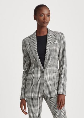 Ralph Lauren Plaid Bavlněné-Wool Blazer Černé Bílé | T3O8DoXV