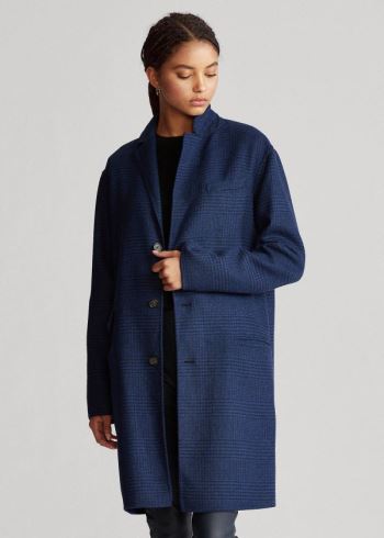 Ralph Lauren Plaid Wool-Blend Coat Tmavě Blankyt | F10ik3py