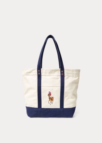 Ralph Lauren Platene Big Pony Tote Krém Tmavě Blankyt | 9xzVXtbb