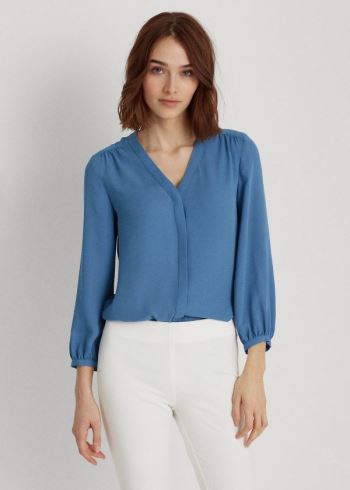 Ralph Lauren Pleated Georgette Top Indigo | olPtB8D6
